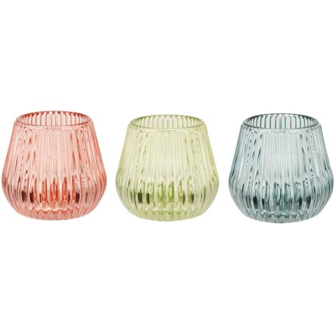 PORTA TEALIGHT VETRO 7X7CM 3 ASSORTITI